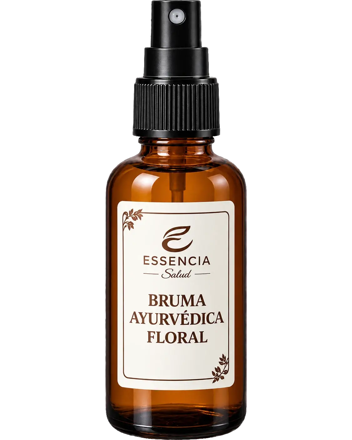 Frasco de vidrio ámbar con pulverizador de la bruma ayurvédica floral, de 50 ml