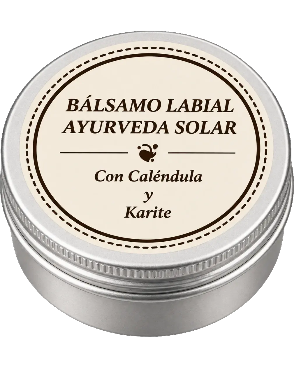 Lata cerrada del bálsamo labial Ayurveda Solar con Caléndula y Karité, de 15 ml